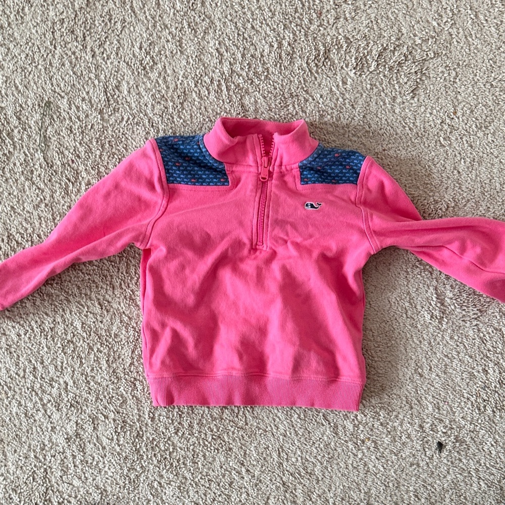 Pink Vineyard Vines Quarter-Zip Pullover with Blue Accents - 4T